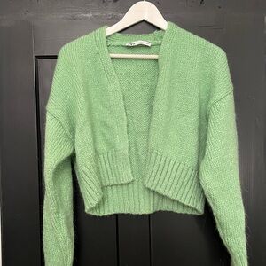 Zara Green Knitted Cardigan Sweater